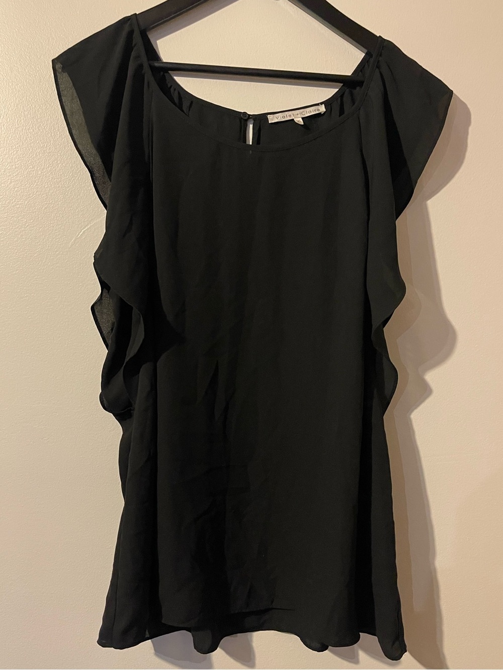 Violet + Claire Black Chiffon Ruffle Flutter Sleeve Keyhole Blouse Top XL